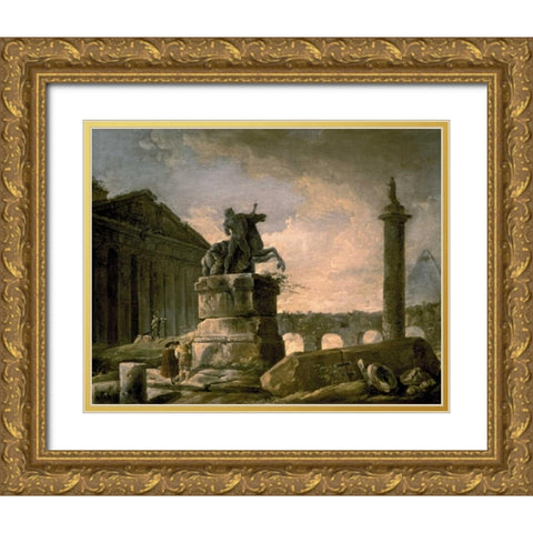 Architectural Landscape with Obelisk Gold Ornate Wood Framed Art Print with Double Matting by Robert, Hubert