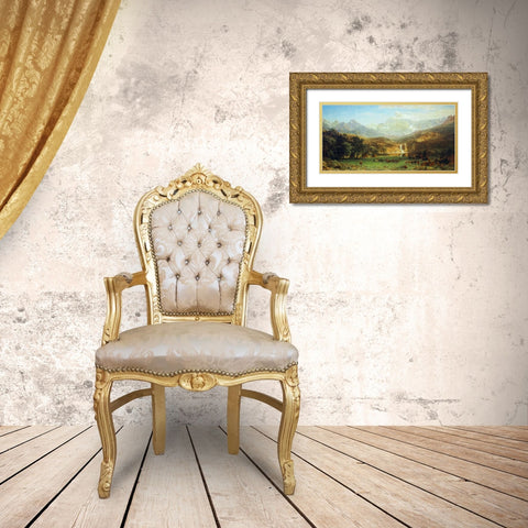 The Rocky Mountains, Landers Peak Gold Ornate Wood Framed Art Print with Double Matting by Bierstadt, Albert