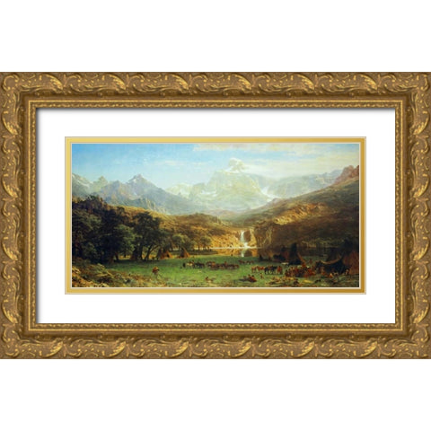The Rocky Mountains, Landers Peak Gold Ornate Wood Framed Art Print with Double Matting by Bierstadt, Albert