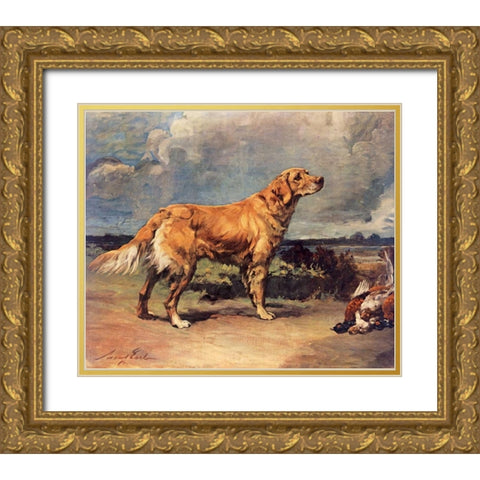 Golden Retriever Gold Ornate Wood Framed Art Print with Double Matting by Earl, Maud