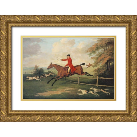 Fox Hunting Scene Gold Ornate Wood Framed Art Print with Double Matting by Sartorius, J.N.