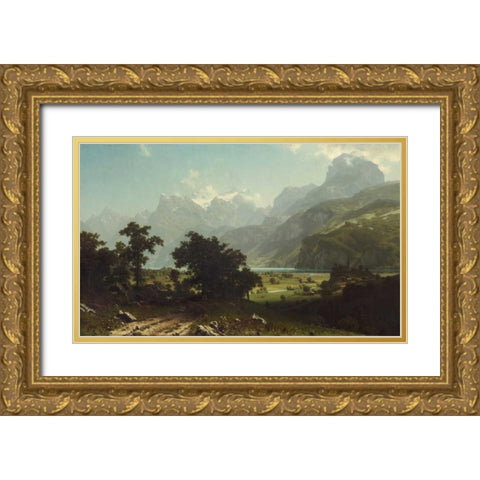 Lake Lucerne Gold Ornate Wood Framed Art Print with Double Matting by Bierstadt, Albert