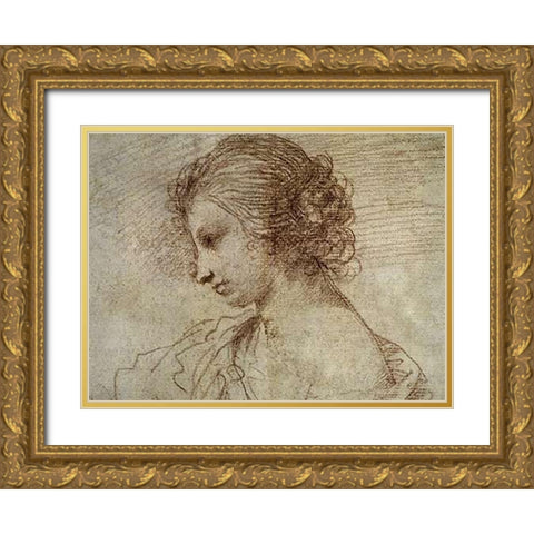 Profile of a Woman Gold Ornate Wood Framed Art Print with Double Matting by Guercino