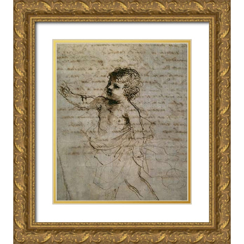 Sketch of a Child Gold Ornate Wood Framed Art Print with Double Matting by Guercino
