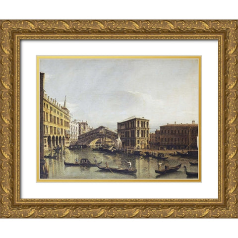 The Grand Canal, Venice Gold Ornate Wood Framed Art Print with Double Matting by Bellotto, Bernardo