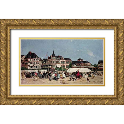 Casino De Trouville Gold Ornate Wood Framed Art Print with Double Matting by Boudin, Eugene