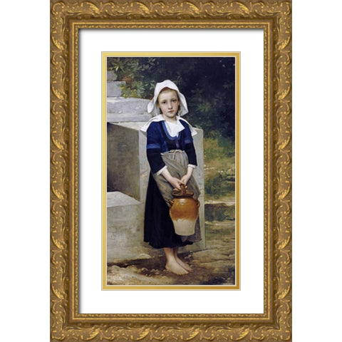 La Fille DEau Gold Ornate Wood Framed Art Print with Double Matting by Bouguereau, William-Adolphe