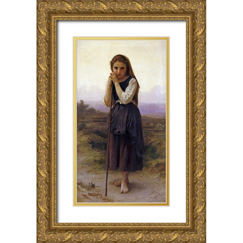 Petite Bergere Gold Ornate Wood Framed Art Print with Double Matting by Bouguereau, William-Adolphe