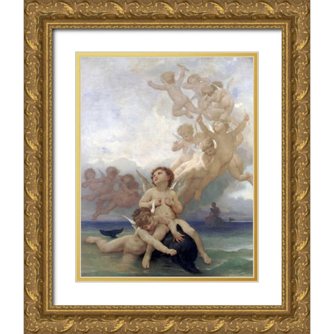 The Birth of Venus Gold Ornate Wood Framed Art Print with Double Matting by Bouguereau, William-Adolphe