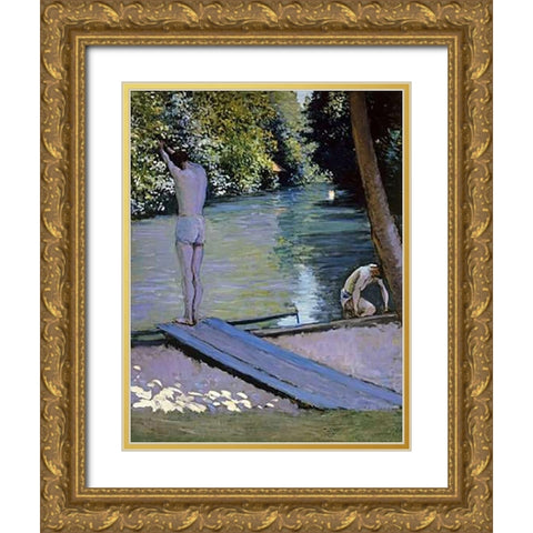 Bather About To Plunge Into The River Lyrres Gold Ornate Wood Framed Art Print with Double Matting by Caillebotte, Gustave