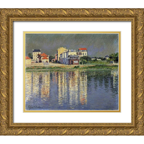 Banks of The Seine at Argenteuil Gold Ornate Wood Framed Art Print with Double Matting by Caillebotte, Gustave