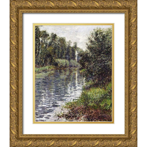 A Small Branch of The Seine, Argenteuil Gold Ornate Wood Framed Art Print with Double Matting by Caillebotte, Gustave