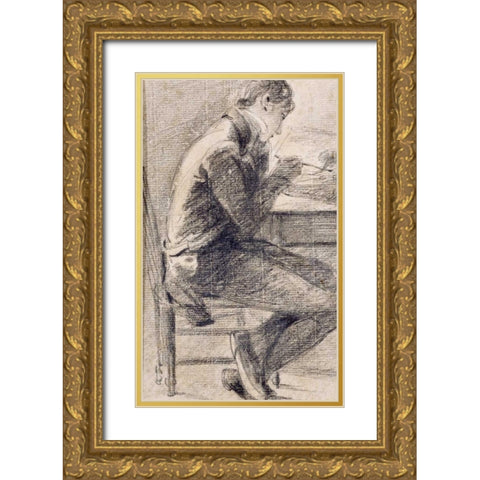 Portrait of An Artist Sketching Gold Ornate Wood Framed Art Print with Double Matting by Constable, John