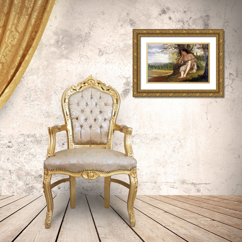 The Nap Gold Ornate Wood Framed Art Print with Double Matting by Courbet, Gustave