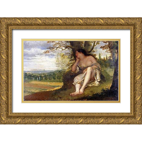 The Nap Gold Ornate Wood Framed Art Print with Double Matting by Courbet, Gustave