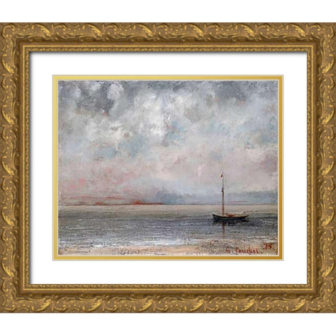 Clouds On Lake Leman Gold Ornate Wood Framed Art Print with Double Matting by Courbet, Gustave