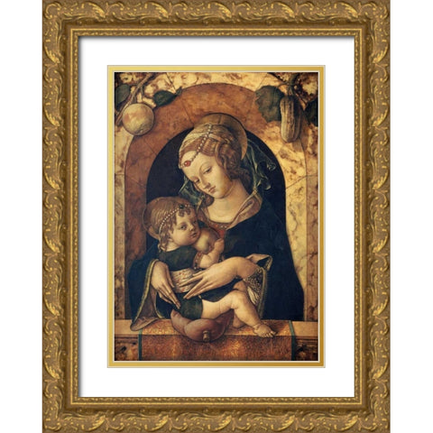 The Madonna and Child at a Marble Parapet Gold Ornate Wood Framed Art Print with Double Matting by Crivelli, Carlo