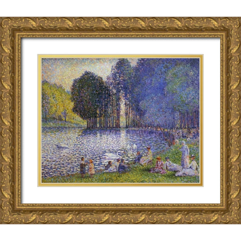 The Lake In The Bois De Boulogne Gold Ornate Wood Framed Art Print with Double Matting by Cross, Henri Edmond