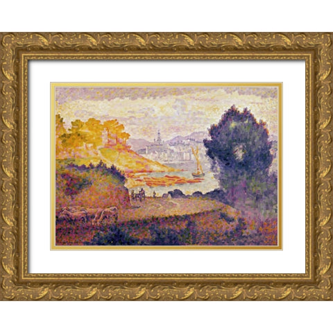 A View of Menton Gold Ornate Wood Framed Art Print with Double Matting by Cross, Henri Edmond