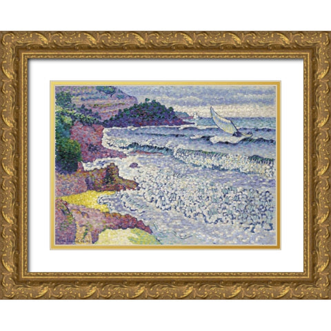 La Mer Clapotante Gold Ornate Wood Framed Art Print with Double Matting by Cross, Henri Edmond
