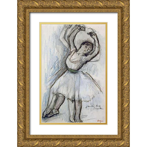 Study of a Dancer Gold Ornate Wood Framed Art Print with Double Matting by Degas, Edgar