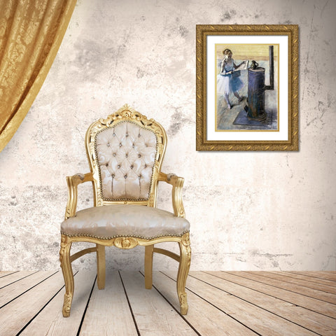 Dancer Resting Gold Ornate Wood Framed Art Print with Double Matting by Degas, Edgar