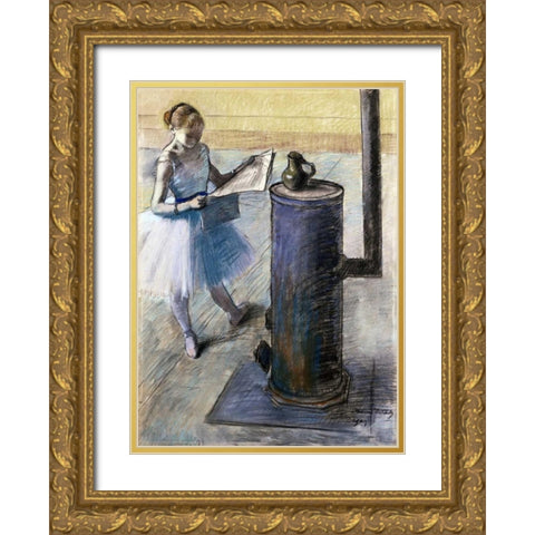 Dancer Resting Gold Ornate Wood Framed Art Print with Double Matting by Degas, Edgar