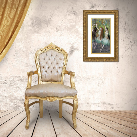 Green Dancers Gold Ornate Wood Framed Art Print with Double Matting by Degas, Edgar