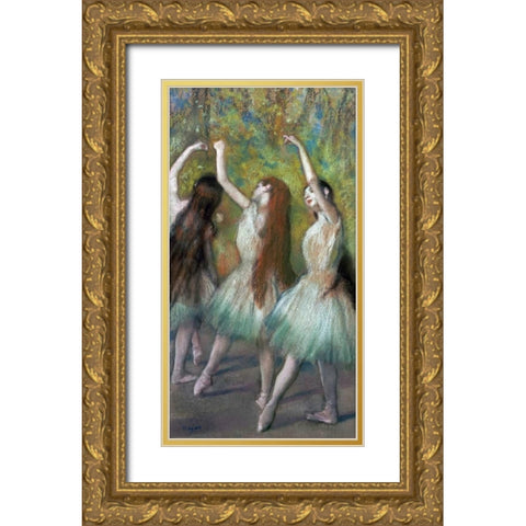 Green Dancers Gold Ornate Wood Framed Art Print with Double Matting by Degas, Edgar