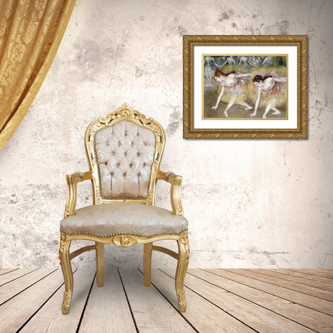 Dancers Bending Down Gold Ornate Wood Framed Art Print with Double Matting by Degas, Edgar