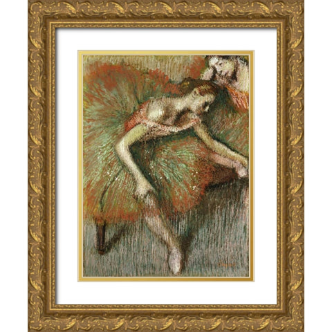 Dancers Gold Ornate Wood Framed Art Print with Double Matting by Degas, Edgar