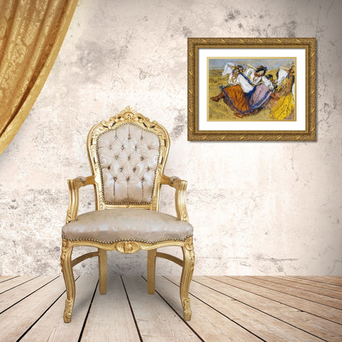 Russian Dancers Gold Ornate Wood Framed Art Print with Double Matting by Degas, Edgar