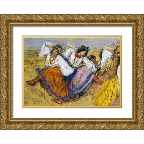 Russian Dancers Gold Ornate Wood Framed Art Print with Double Matting by Degas, Edgar