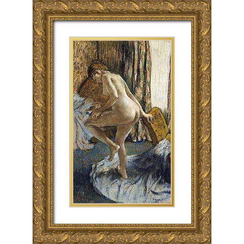 After The Bath Gold Ornate Wood Framed Art Print with Double Matting by Degas, Edgar