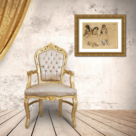 Three Dancers Gold Ornate Wood Framed Art Print with Double Matting by Degas, Edgar