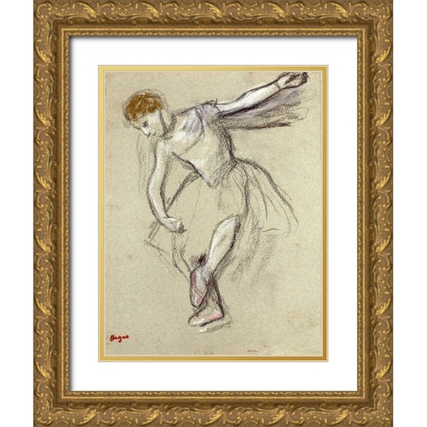 A Dancer Seen In Profile Gold Ornate Wood Framed Art Print with Double Matting by Degas, Edgar