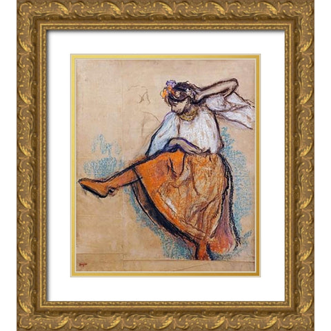 The Russian Dancer Gold Ornate Wood Framed Art Print with Double Matting by Degas, Edgar