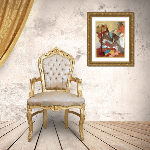 The Hatmaker Gold Ornate Wood Framed Art Print with Double Matting by Degas, Edgar