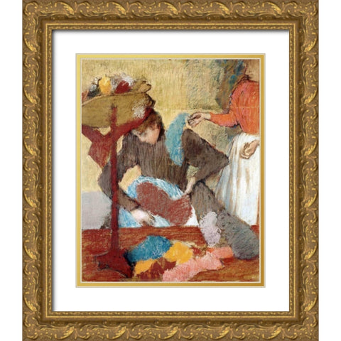 The Hatmaker Gold Ornate Wood Framed Art Print with Double Matting by Degas, Edgar