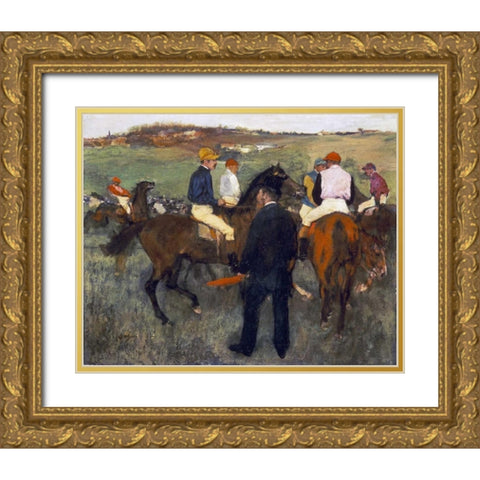 Racehorses - Leaving The Weighing Gold Ornate Wood Framed Art Print with Double Matting by Degas, Edgar