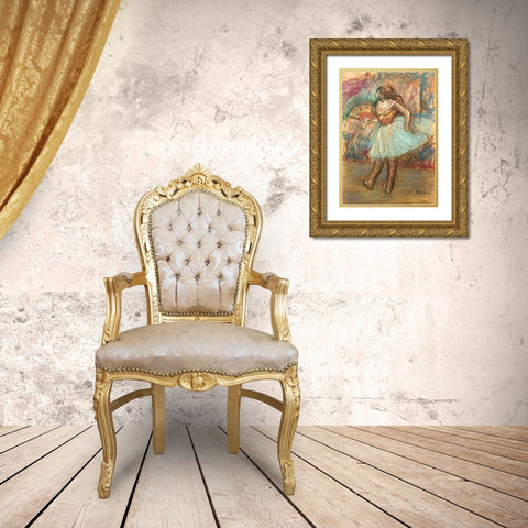 Dancer With a Fan Gold Ornate Wood Framed Art Print with Double Matting by Degas, Edgar