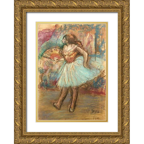 Dancer With a Fan Gold Ornate Wood Framed Art Print with Double Matting by Degas, Edgar