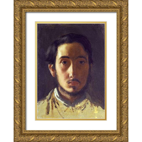 Degas Self Portrait Gold Ornate Wood Framed Art Print with Double Matting by Degas, Edgar