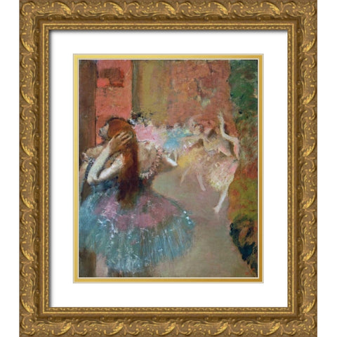 Scene De Ballet Or Balleteuses Gold Ornate Wood Framed Art Print with Double Matting by Degas, Edgar