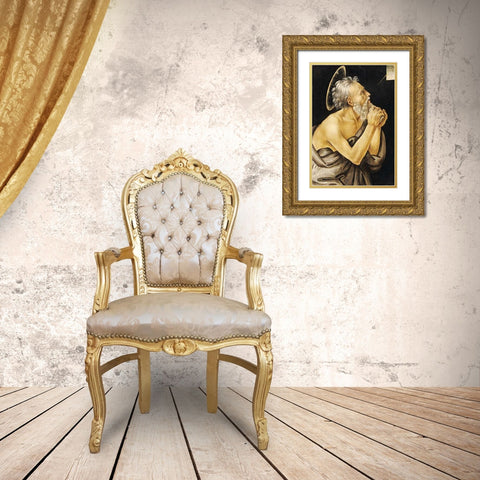 Saint Jerome Gold Ornate Wood Framed Art Print with Double Matting by Lippi, Filippo
