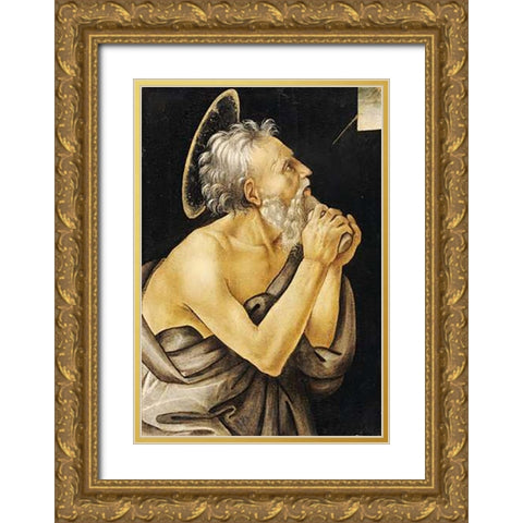 Saint Jerome Gold Ornate Wood Framed Art Print with Double Matting by Lippi, Filippo