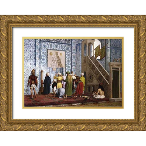 The Blue Mosque. Gold Ornate Wood Framed Art Print with Double Matting by Gerome, Jean Leon