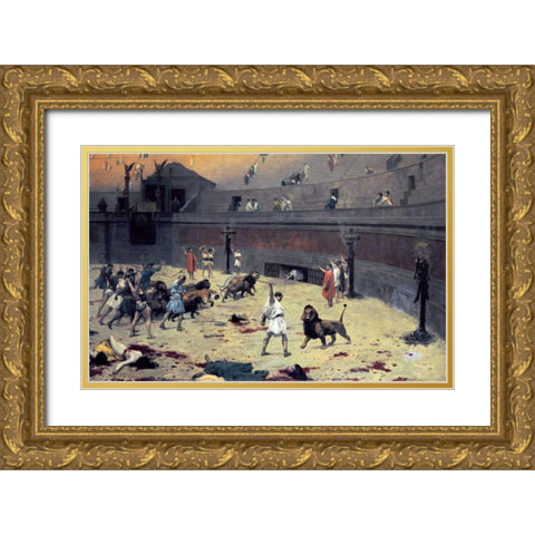 The Reentry of the Lions Into The Arena Gold Ornate Wood Framed Art Print with Double Matting by Gerome, Jean Leon