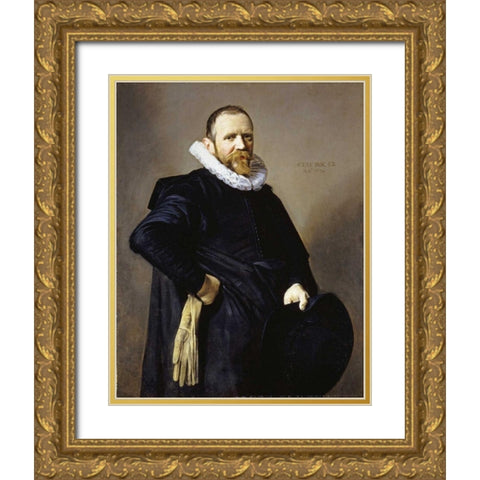 Portrait of a Gentleman Gold Ornate Wood Framed Art Print with Double Matting by Hals, Frans