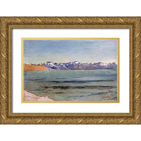 Sunrise Over Mont Blanc Gold Ornate Wood Framed Art Print with Double Matting by Hodler, Ferdinand